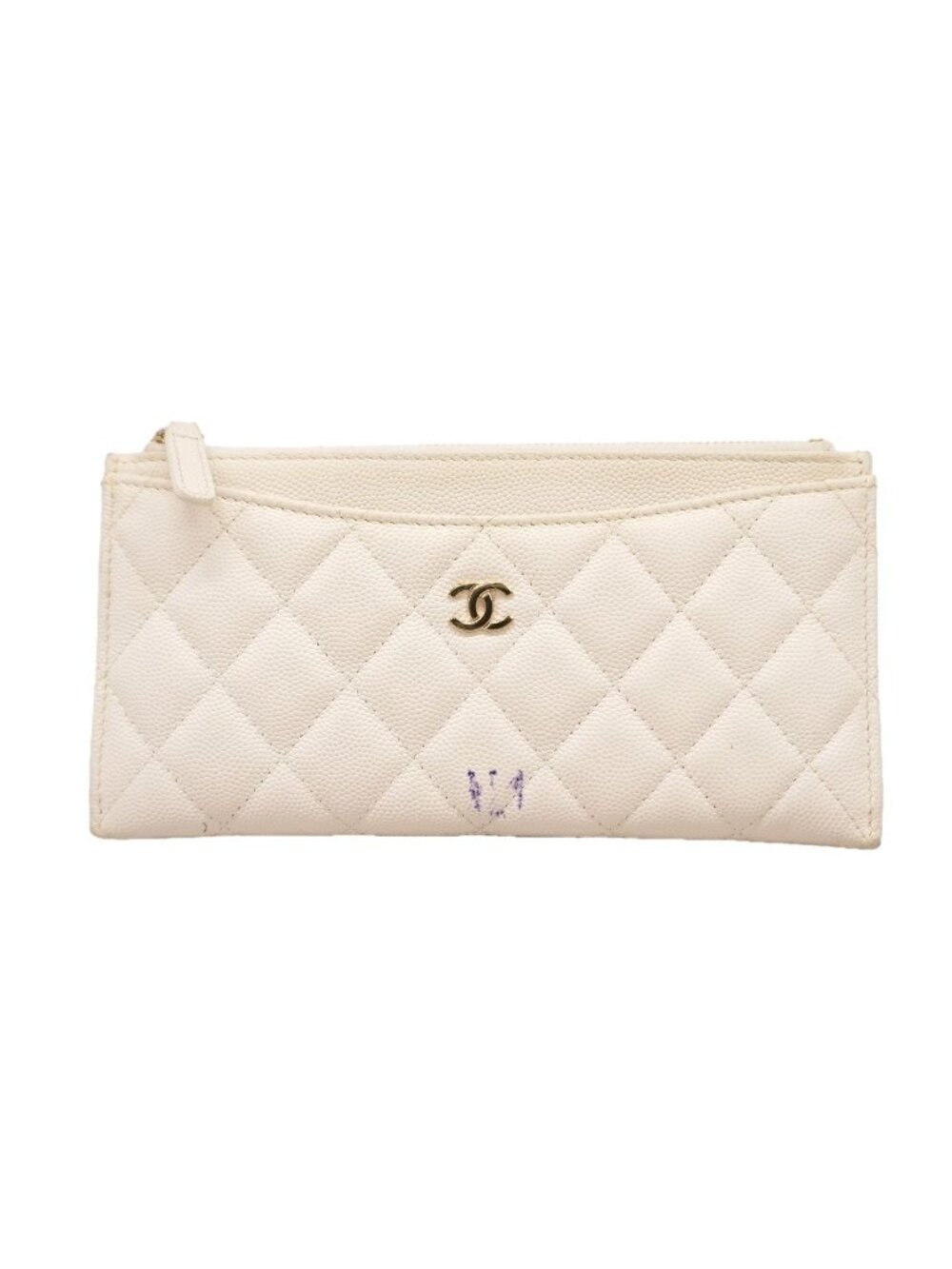 Chanel Wallet Quilted Caviar Leather White Champagne Gold